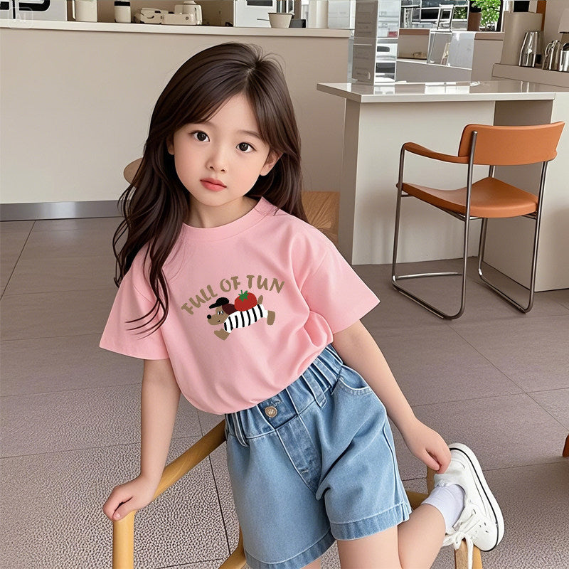 Flick-T-shirt med Tomato Dog-tryck – Koreansk stil i bomull