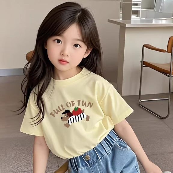 Flick-T-shirt med Tomato Dog-tryck – Koreansk stil i bomull