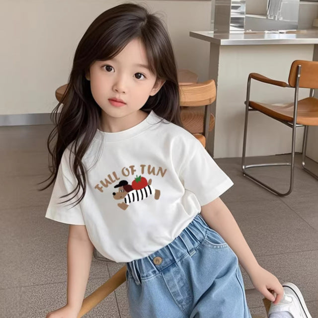 Flick-T-shirt med Tomato Dog-tryck – Koreansk stil i bomull