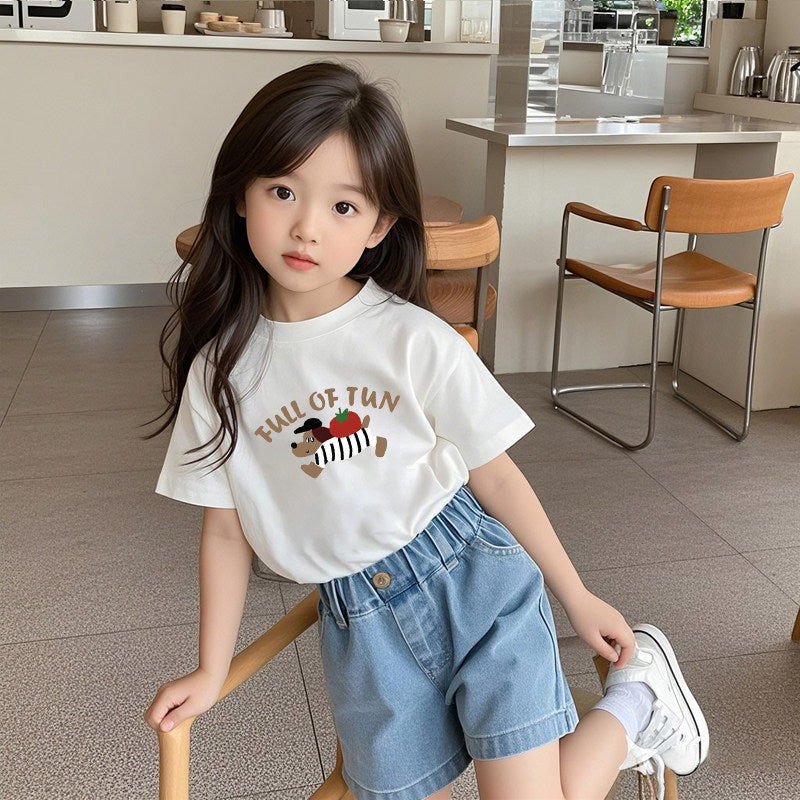 Flick-T-shirt med Tomato Dog-tryck – Koreansk stil i bomull