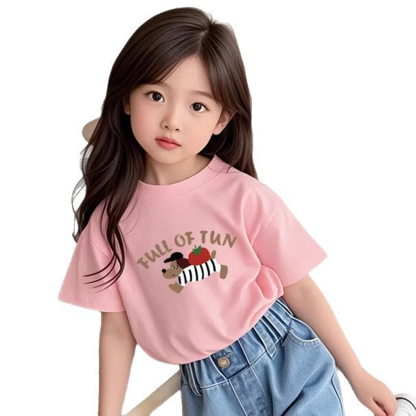 Flick-T-shirt med Tomato Dog-tryck – Koreansk stil i bomull