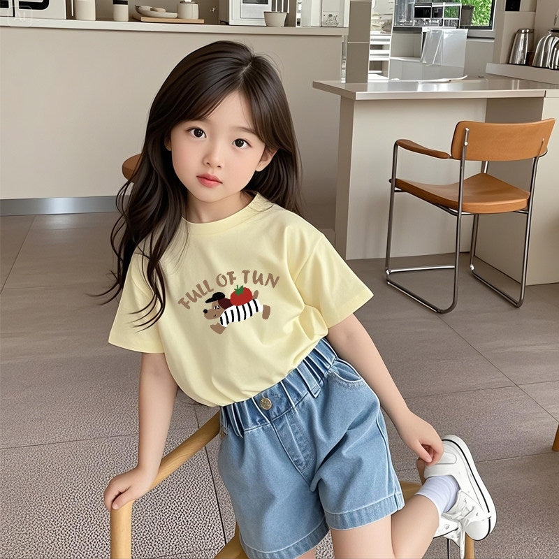 Flick-T-shirt med Tomato Dog-tryck – Koreansk stil i bomull